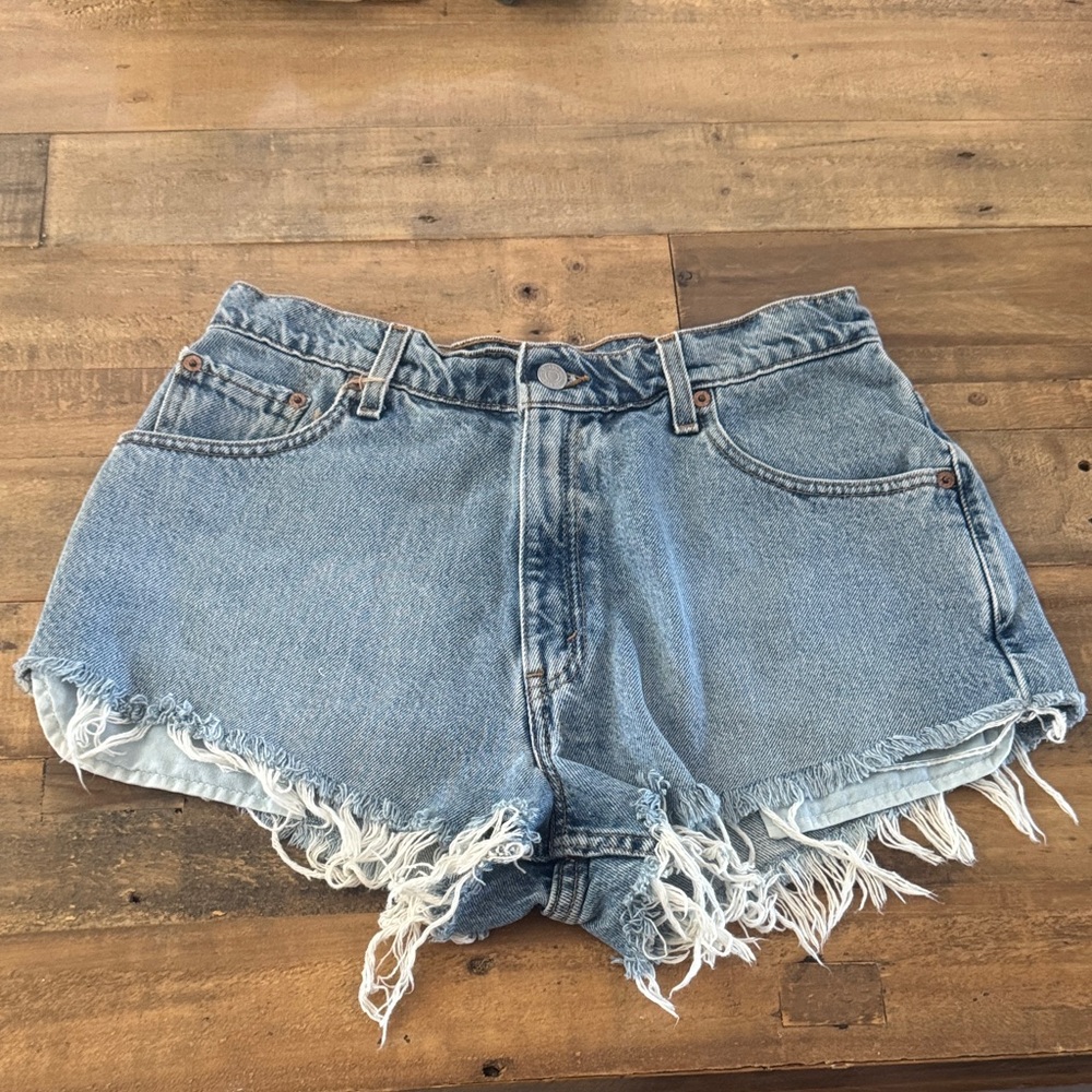Vintage Levi's Blue Frayed Jean Shorts- Zip fly